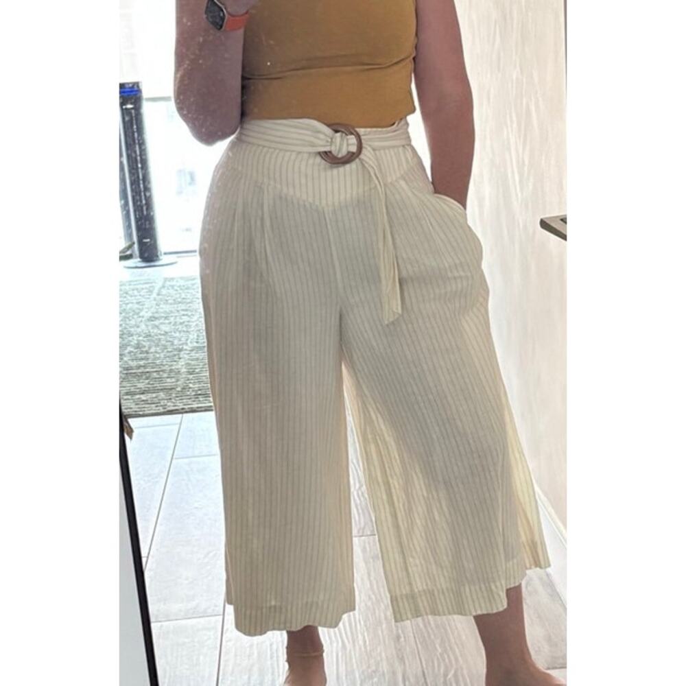 ANTHROPOLOGIE LINEN BLEND WIDE-LEG CROPPED PANTS PINSTRIPE SIZE 10